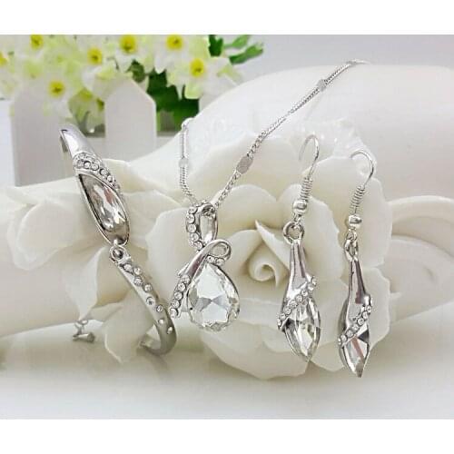 QiLeSen Fine jewelry 925 sterling silver suitable for ladies set, Glass shoes crystal white Necklace Earring bracelet Set YW154