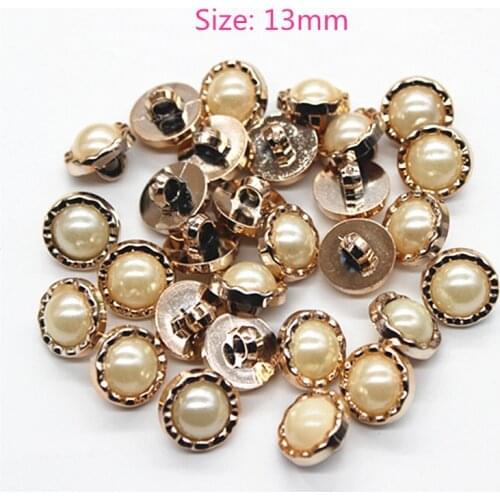 13mm Plastic Gold Circle ABS Imitation Pearl Shank Buttons DIY Garment Sewing Accessories Supplies,50pcs/lot