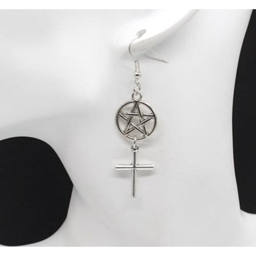 2020 New Pentagon and Cross, Cross Earrings, Pentagram Jewelry, Pagan bohemian