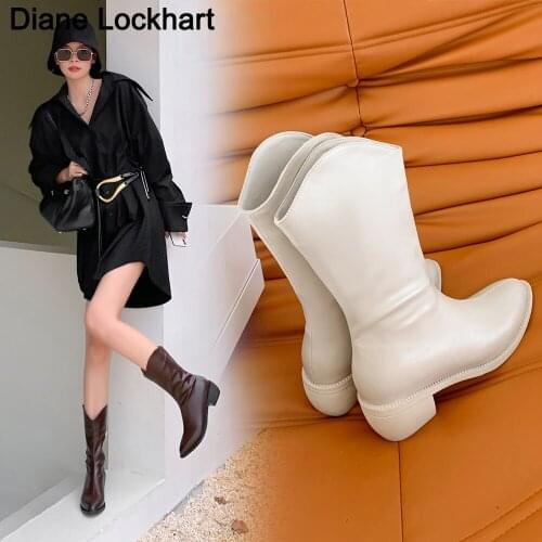 2021 Hot Sale Ladys Ankle Boots Sexy Thick Heels Pointed Toe Ladies Chelsea Boots Winter Women Bottes Wild Western Cowboy Boot