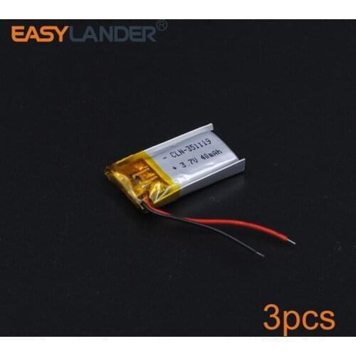 3pcs/Lot 3.7V 40mAh 351119 Rechargeable li Polymer Li-ion Battery Fr bluetooth headset Bracelet Wrist Watch MP3/MP4 RC toy
