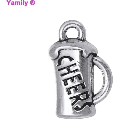 8pcs-- 17x11mm Antique silver tone CHEER Stamped charm Beer Bottle Charm pendant