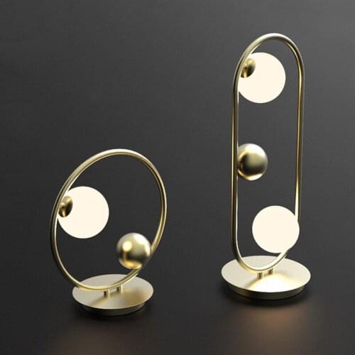 American LED Bulb Desk Lamp Creative Glass Ball Table Lights Standing Iron Hoop Hang Lamp Bedroom Cafe Bar Indoor Lighting Decor