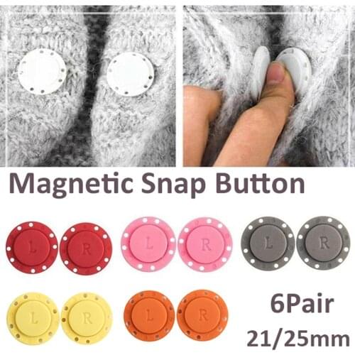 6 pair Magnet Dark Buckle Automatic Magnetic Buttons DIY Snap Double Sided 21/25mm Sewing Supplies for Apparel Fabric Clothes