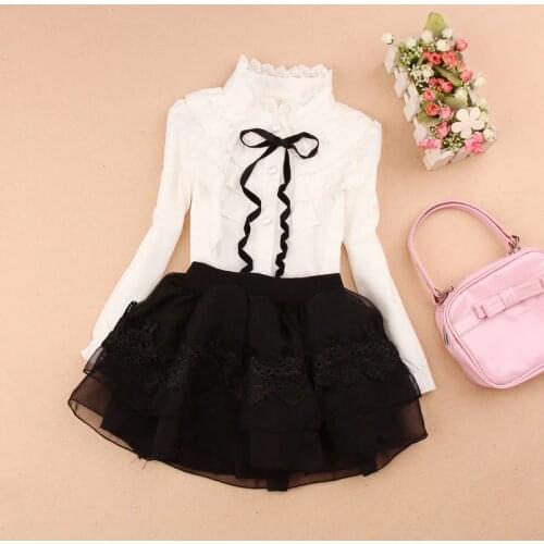 Girls White Blouse Spring Fall Baby Toddler Teen Lace Girls Tops School Uniforms Shirt Full Sleeve Child Clothes 6 8 10 12 Years