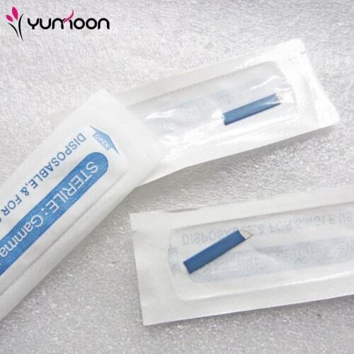 Free Shipping 100pcs/lot Blue 14pins Bevel Blades Permanent Makeup Tattoo Needles For Eyebrow 3D Embroidery