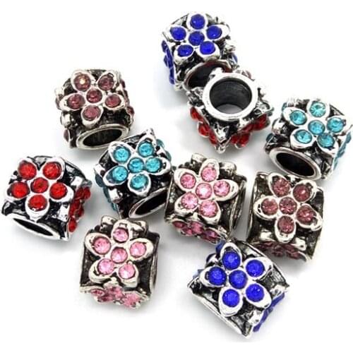 Free shipping 2017 new 20pcs 10mm big hole mix colors rhinestone square-shape beads fit European bracelet DIY