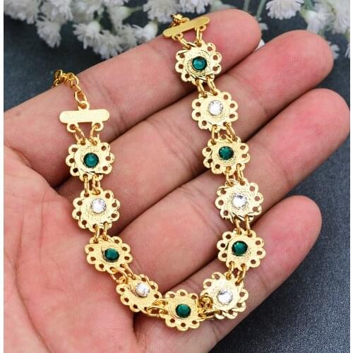 Bangles Arab Ethnic Girly Fresh Gold Coin Bracelet with Zircon Women Dubai Jewelry Bracelet African gifts kid Birthday present