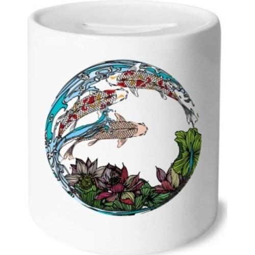 DIYthinker Carp Lotus Leaf Pattern Geometry Money Box Saving Banks Ceramic Coin Case Kids Adults