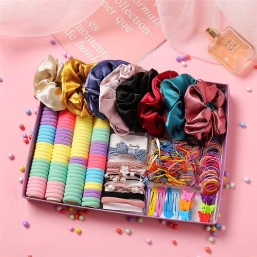 Rainbow Colorful Elastic Hair Bands Scrunchies Hair Clips Set for Kids Girls Cute Rubber Band Hair Accessories Headdress