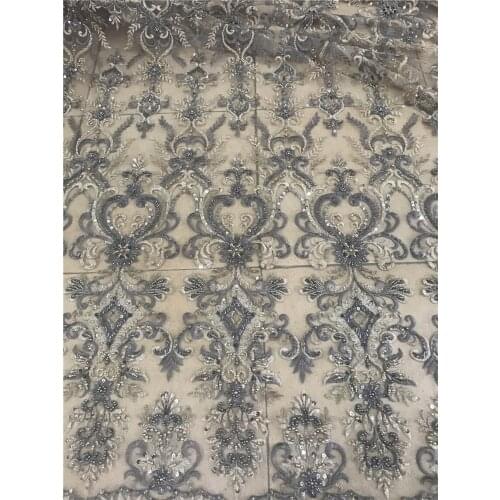 Beautiful Bridal L-218889 Lace Tulle Fabric with beads African Embroidery Net Lace Fabric With High Quality French Mesh Lace
