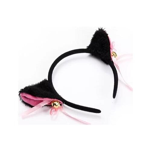 Beautiful Masquerade Halloween Cat Ears Cosplay Cat Ear Anime Party Costume Bow Tie Bell Headwear Headband Anime