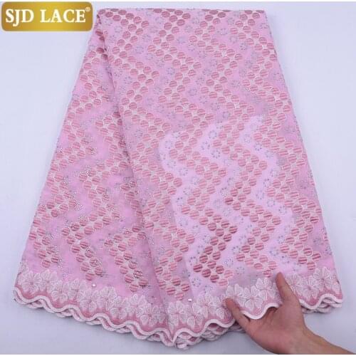 SJD LACE Pink African Dry Lace Fabric With Stones Swiss Voile Lace In Switzerland Embroiderey Cotton Laces For Wedding Sew A2063