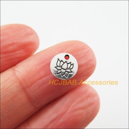 Fashion 80Pcs Tibetan Silver Color Round Lotus Flower Charms Pendants 8mm