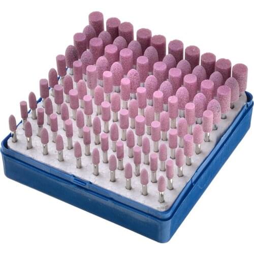 100pcs Abrasive Tool Stone Point Pink Carving Grinding Head Chainsaw Sharpening Dremel Rotary Tools Cylindrical & Taper