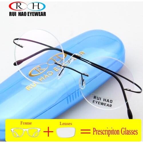 Prescription Glasses Round Eyeglasses Frame Unisex Alloy Rimless Frames Leisure Design Customize Optical Resin Lenses