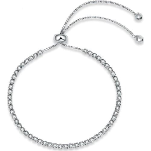 Authentic 925 Sterling Silver Sparkling Strand Bracelet Women Link Tennis Bracelet Fine Jewelry