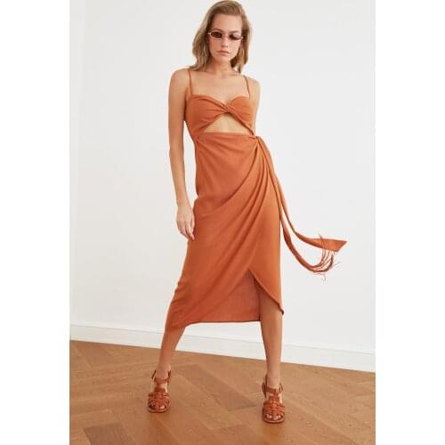 Trendyol Cut-Out Detail Tassels Beach Dress TBESS21EL1046