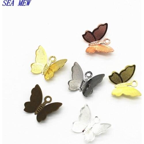 100 PCS 11*13mm Metal Brass Filigree Butterfly Charms Pendant DIY Jewelry Accessories