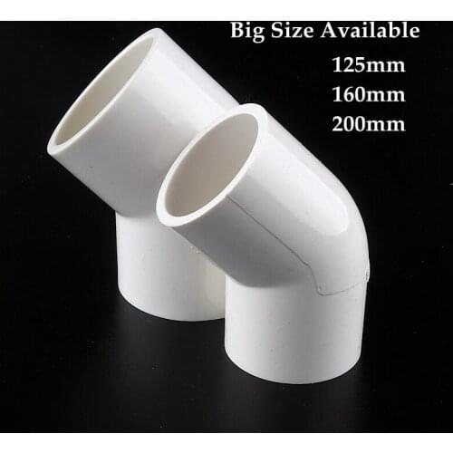 1pc Big Size 63~200mm PVC Pipe 45° Equal Elbow Connector Fittings Irrigation System Water Supply White Hard Tube Parts