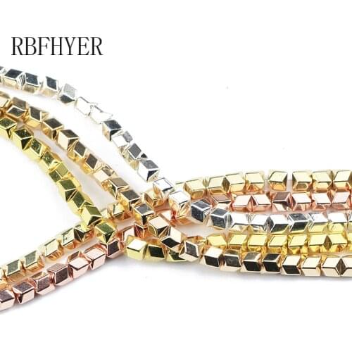 RBFHYER Polygon Silvers Gold Hematite Natural Stone Spacer Loose Beads For Jewelry Making DIY Bracelets Pendant Accessories 15"