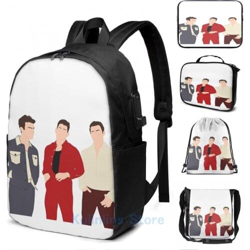 Funny Graphic print Jo Bros USB Charge Backpack men School bags Women bag Travel laptop bag