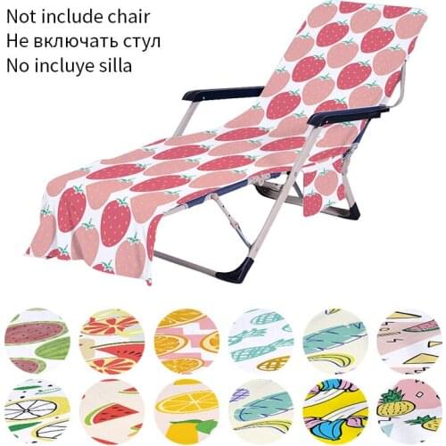 Cartoon Fruit Print Sun Lounger Cover Summer Tavel Beach Chair Towel With Two Storage Pocket Microfiber Recliner Chair Cover