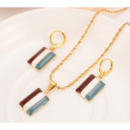 PNG New Zealand Jamaica Guyana Flag earrings Necklace Pendant Chain Gold Heart Phoenix Star Jewely sets gift for women girls