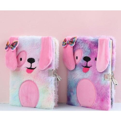 1PC Cute Embroidery Fold Notepad Colorful Animal Plush Notebooks With Lock Girl Portable Travel Diary Planner Stationery