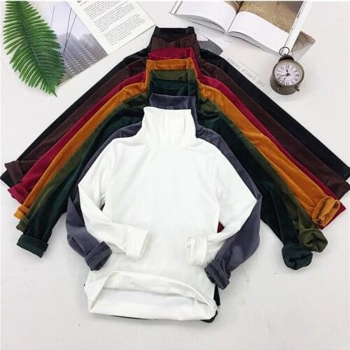 New Spring Women Turtleneck T Shirt Tees Warm Thick Velvet T-Shirts Female Bottoming Long Sleeve Shirt Tops