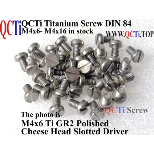 DIN 84 Titanium screw M4x6 M4x8 M4x10 M4x12 M4x16 Cheese Head Ti GR2 Polished 10 pcs