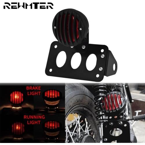 Universal Motorcycle Side Mount Tail Light w/ License Number Plate Bracket 12V Red Stop Brake Light For Harley Bobber For Suzuki