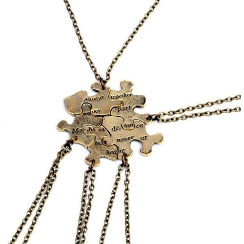 Euro-American Best Selling Best Friends Creativity Five Puzzle Love Necklaces Bronces Pendant Charms 12set/lot, 5pcs/set