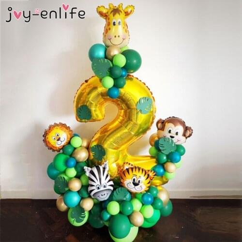 Jungle Animal Latex Balloons Tiger Leopard Foil Balloon 40inch Gold Number Globos Birthday Party Decoration Kids Baby Shower