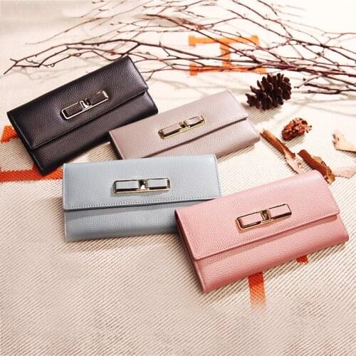 Y018 New Fashion bow Long Wallet large capacity card ladies cowhide Leather handbag Women Wallets Card Hoders Women Bag