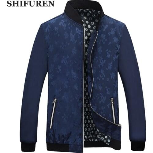 SHIFUREN Plus Size M-5XL Causal Men Jacket Coat Stand Collar Zipper Fly Autumn Spring Male Outerwear Solid 4 Colors Slim Fit
