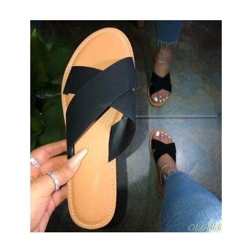 2020 summer new comfortable wild solid color European and American sandals flat womens beach shoes slippers