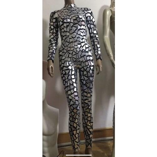 Full Diamond Female Jumpsuit Mirror Rhinestones Flared Trousers Bell-bottoms Pants Nightclub Singer Costume Star Party Costume