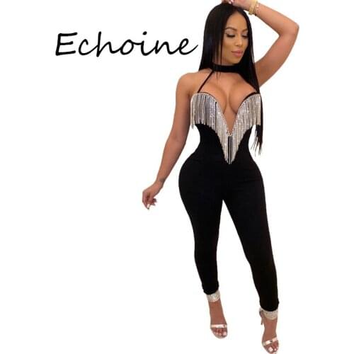 Sexy Hater Jumpsuit Open Up Tassel Rompers Womens Jumpsuit Backless Slinky Bodycon Bodysuit Overalls Solid 3 Color