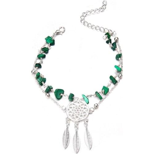 80% Hot Sale Women Multilayer Dream Catcher Faux Turquoise Beaded Foot Chain Anklet Bracelet Jewelry Gift