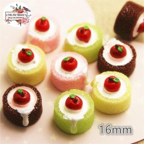 10pcs Resin 3D Chocolate fruit apple cake mix color Cabochon Miniature food Art Supply Decoration Charm DIY Craft
