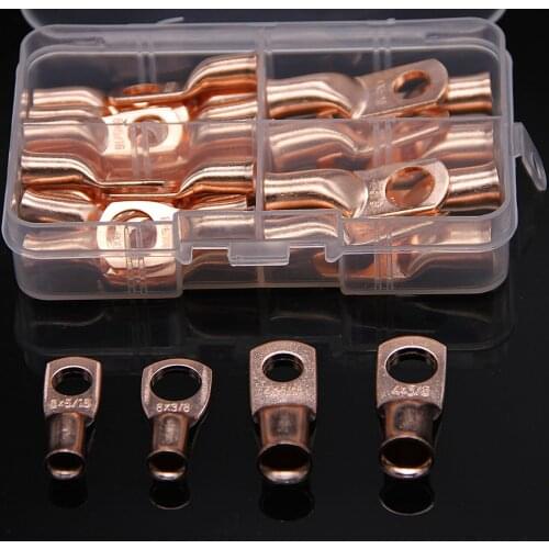 30PCS Wire Ring Bare Copper Crimp Terminal Lugs 4/8AWG Battery Closed Ends Electrical Splice Connectors Kit Assortment