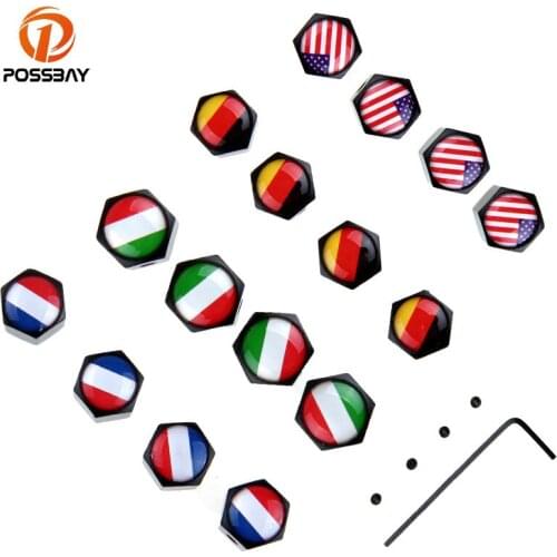 POSSBAY 40pcs/set Car Tire Valve Stem UK US Italy France German Stainless Steel Car Tire Valve Tyre Cap Cover Airdust Waterproof