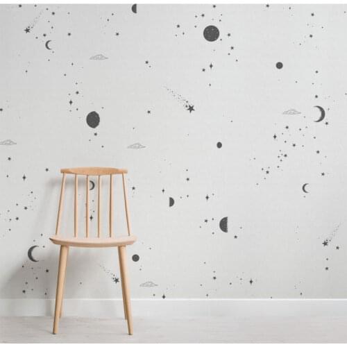 Bacaz Mystical Design Black and White Moon&Stars Wallpaper Mural for Kids Room Living Room Night Sky 3D Cartoon Photo Murals