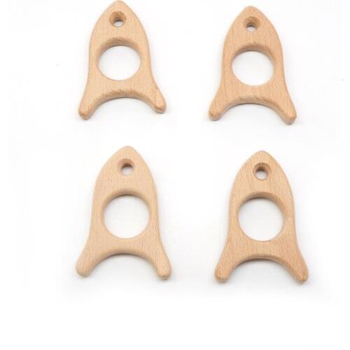 Chenkai 10pcs Wood Airplane Teether Ring DIY Organic Eco-friendly Nature Baby Pacifier Rattle Teething Grasping Sensory Toy