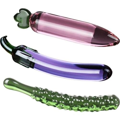 Crystal Glass Long Dildo Simulation Radish/Eggplant/Banana/Loofah/Cucumber Sex Toys For Man/Woman G Spot Clitoris Anal Butt Plug
