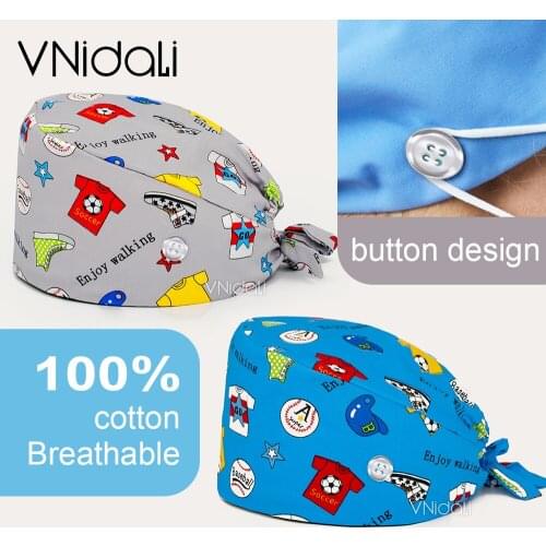 Football fan series hospit cap Scrub Nurse Hat gorros quirurgicos Sanitary Cap with Sweatband Cartoon Printing Nursing Scrub Cap