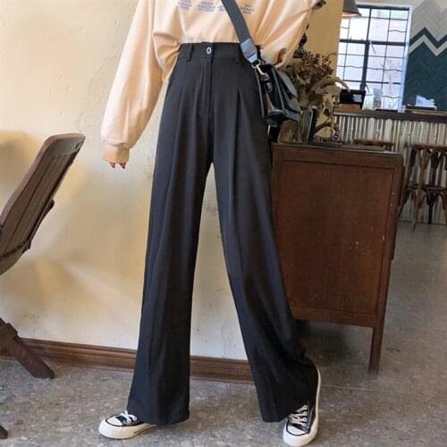 GOOHOJIO Straight Plus Size Casual Solid Wide Leg Trousers Streetwear Suit Full-Length Hot Selling Chic Loose High Quality Pant