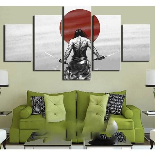HD Prints Canvas Wall Art Painting 5 Panel Japanese Samurai Posters Modern Style Home Decoration Bedside Background Framework