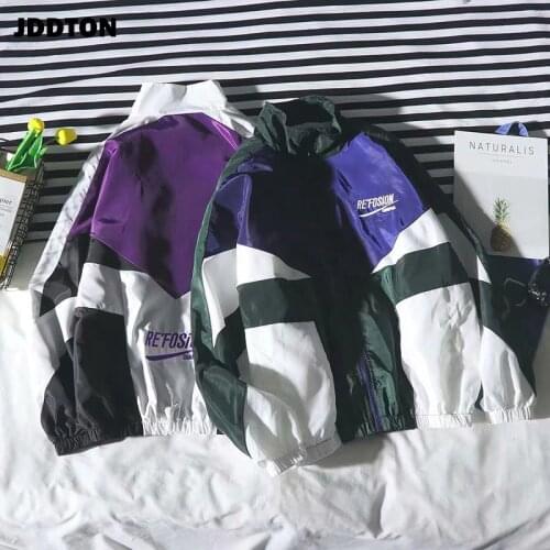 JDDTON Hip Hop Spring Jackets Men Windbreaker Patchwork Autumn Loose Casual Coat Couple Thin Jacket Loose Large Size Coat JE680